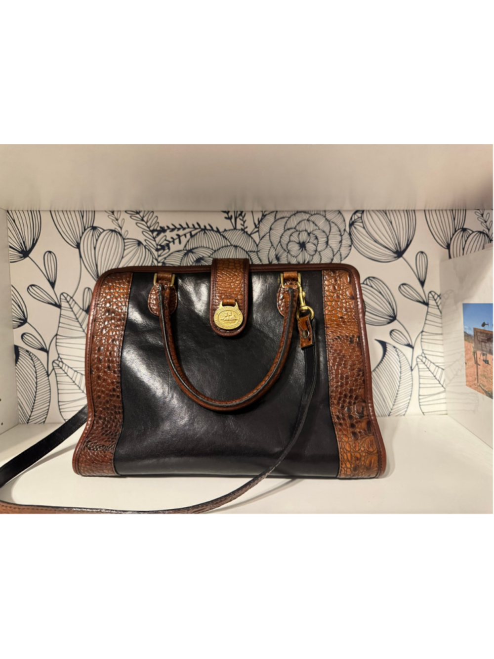 Brahmin Tuscan Collection Black Brown Croc leather satchel bag - Picture 11 of 13
